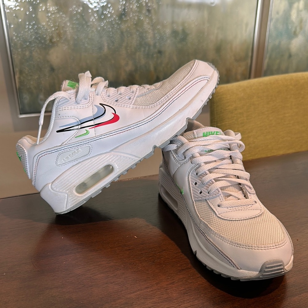 "Nike Kids Air Max 90 GS White with Multicolor Swoosh
